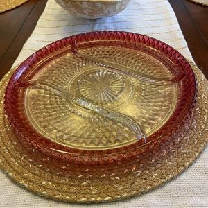 Vintage Indiana Diamond Point Glass Ruby Glass 3 Part Relish Plate